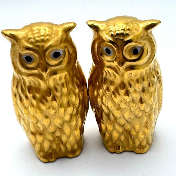 Gold Ceramic Owl Figurines With Textured Design Set Of 3 Vintage - Picture 11 of 12